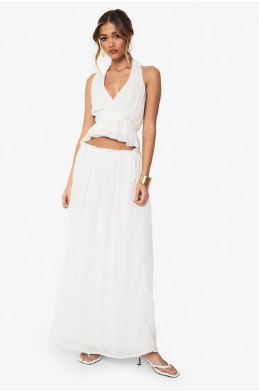 Halterneck Wrap Front Woven Cami Top - ivory