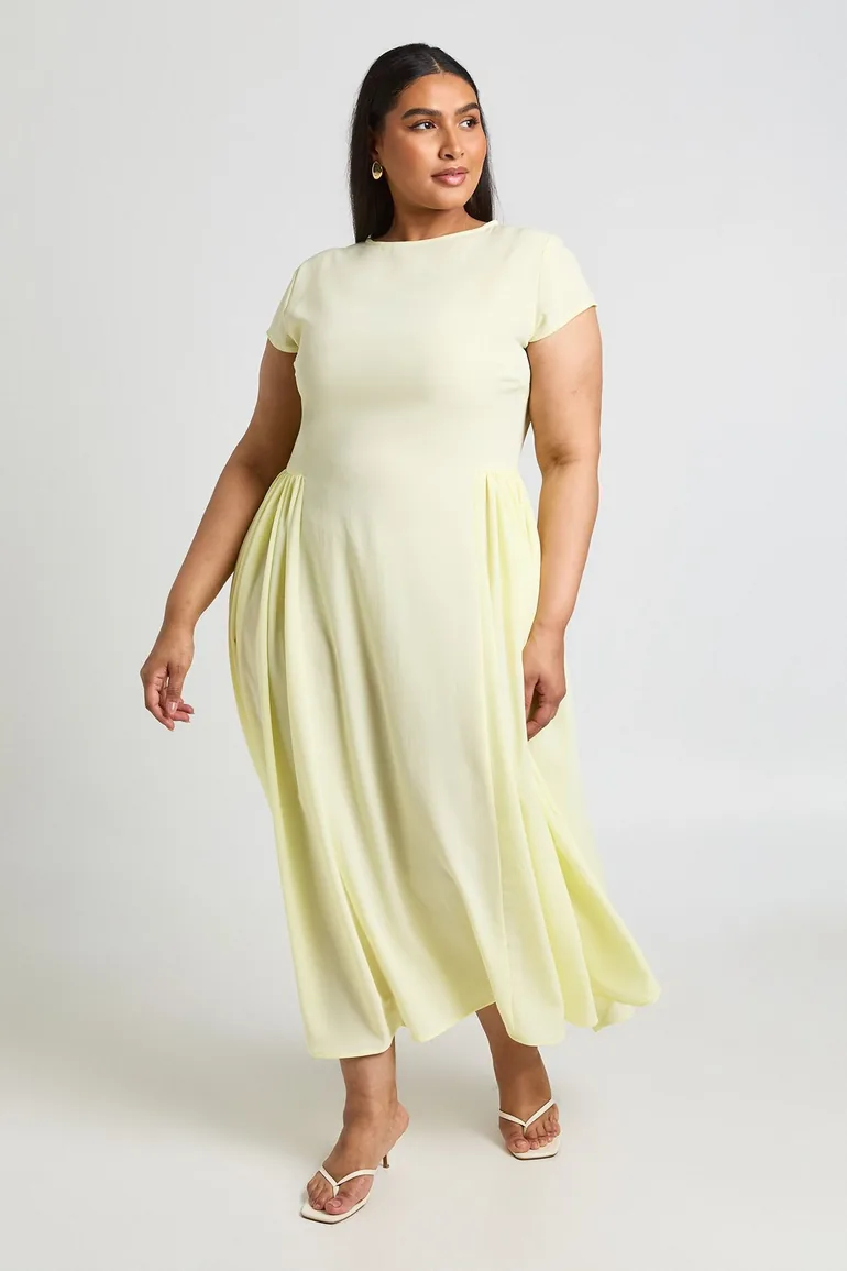 Plus Textured Volume Skirt Midaxi Dress - lemon - 2