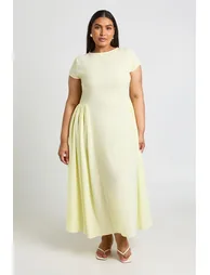 Plus Textured Volume Skirt Midaxi Dress - lemon