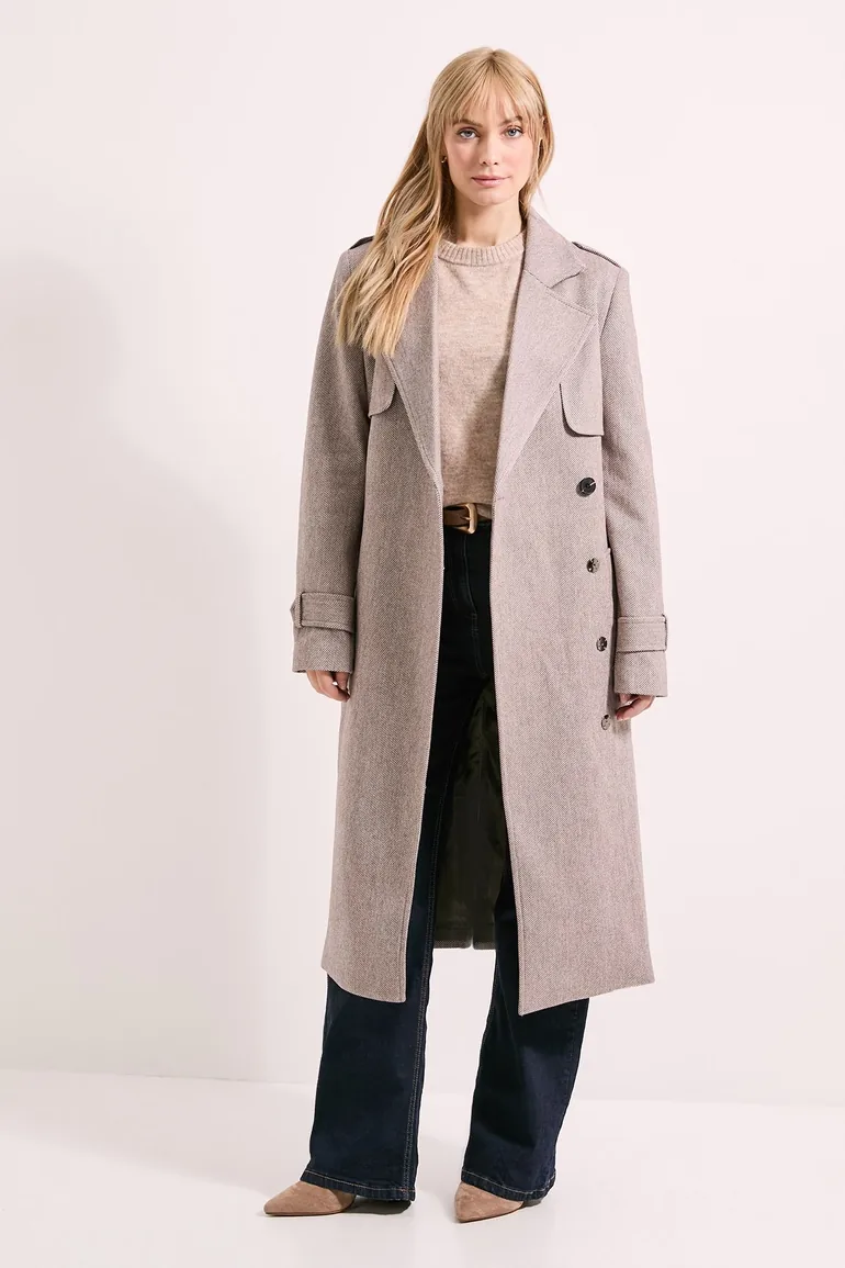 Herringbone Midi Coat