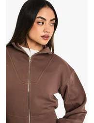 Deep Cinched Waist Funnel Neck Zip Through Sweatshirt - mocha - 3