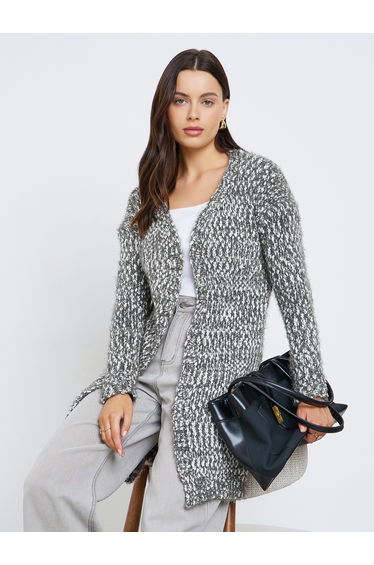 Grey Multi Yarn Midi Cardigan
