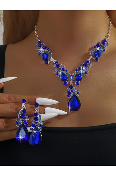 2-Piece Rhinestone Drop Embellished Necklace and Earrings Jewelry Set