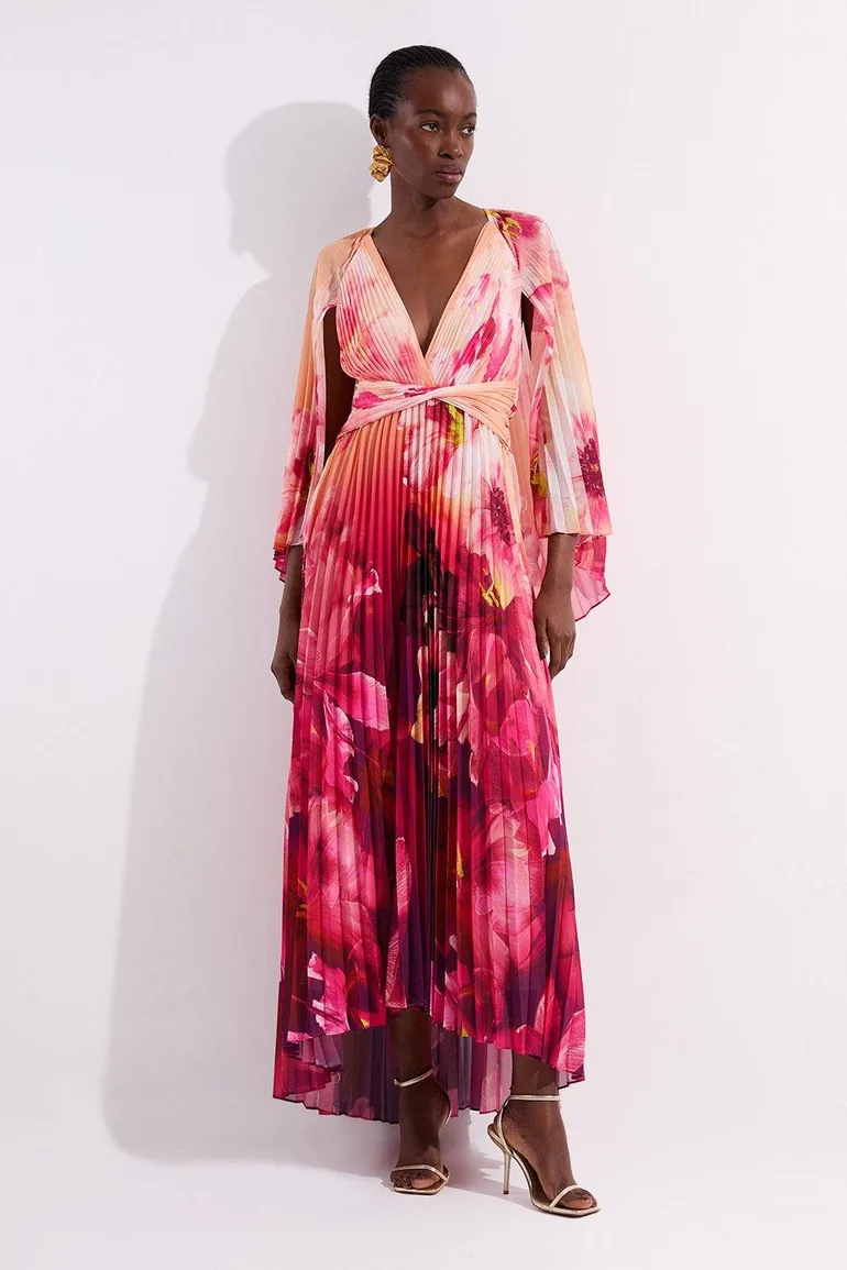 karen millen ombre floral silk cotton plunge maxi dress KAREN MILLEN Petite Ombre Floral Silk Cotton Plunge Maxi Dress