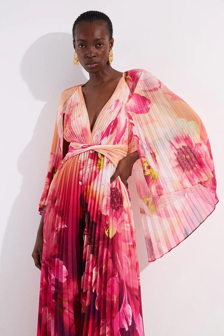 karen millen ombre floral silk cotton plunge maxi dress KAREN MILLEN Plus Size Ombre Floral Silk Cotton Plunge Maxi Dress