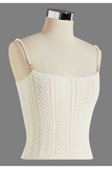 Beaded Strap Openwork Knit Cami Top for Beach Vacations & Resort Wear
