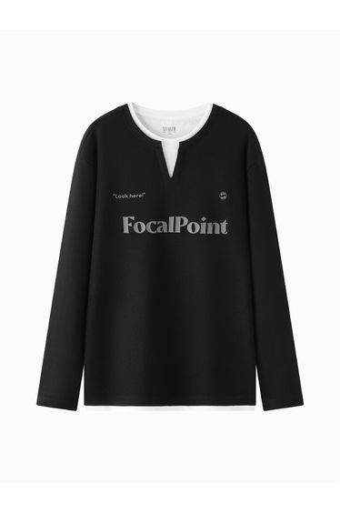 Long Sleeve Graphic Top with Layered Neckline