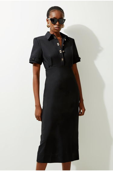 Essential Techno Shirt Sleeve Woven Shirt Dress With Gold Hardware