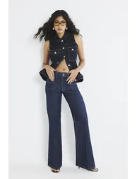 Blue High Rise Relaxed Flared Leg Jeans