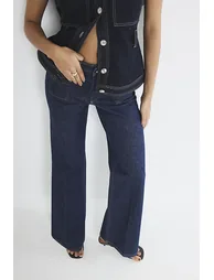 Blue High Rise Relaxed Flared Leg Jeans - 1