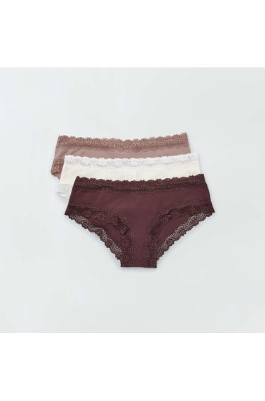 Pack of 3 fine rib shorties prune browns