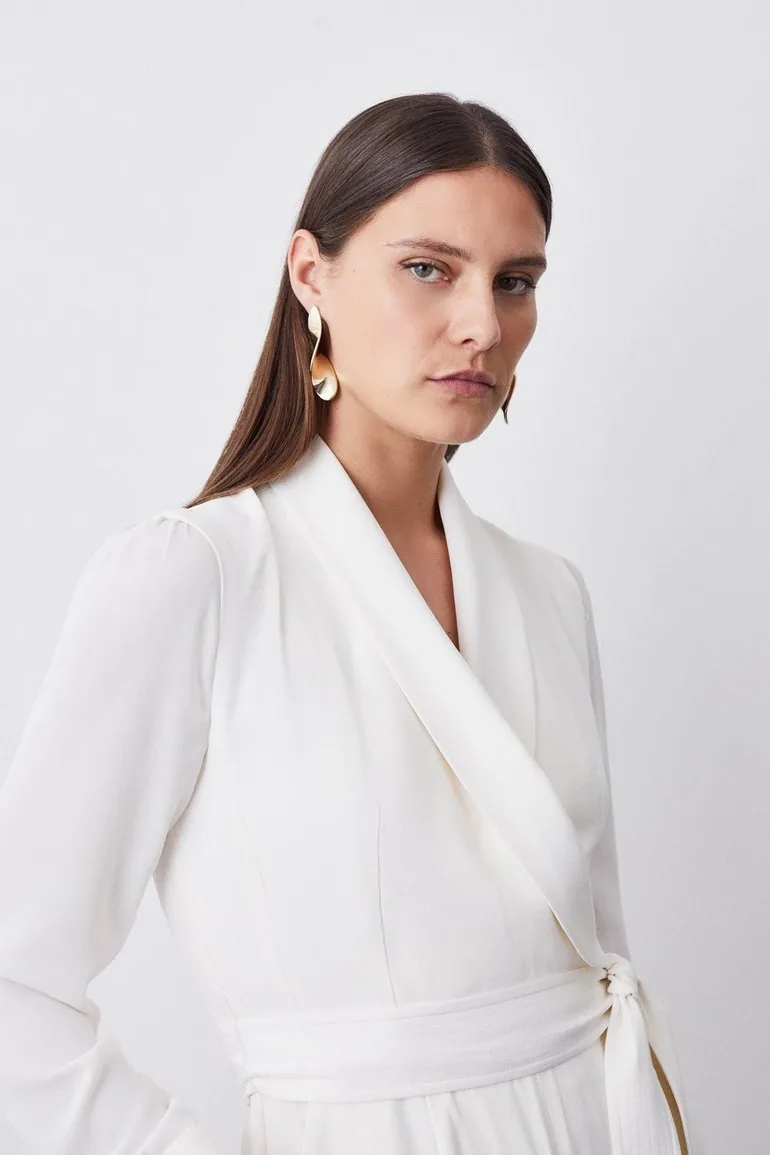 Sheer Sleeve Tuxedo Wrap Jumpsuit - 1