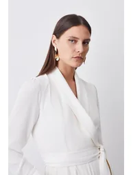 Sheer Sleeve Tuxedo Wrap Jumpsuit - 1