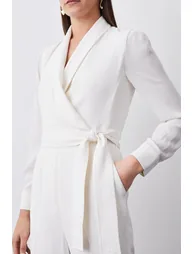 Sheer Sleeve Tuxedo Wrap Jumpsuit - 2