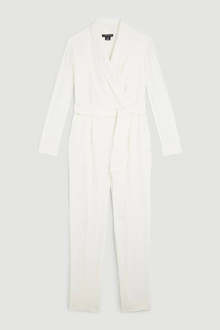 Sheer Sleeve Tuxedo Wrap Jumpsuit - 3