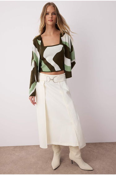 Green Patterned 2-Piece Blouse-Cardigan Knitwear Cardigan