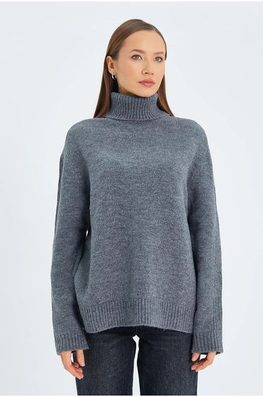 Mixray Loose Fit Turtleneck Knit Sweater