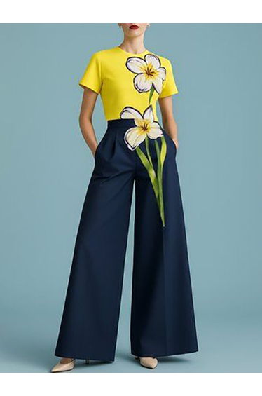 Loose Wide Leg Pleated Pockets Pants Trousers