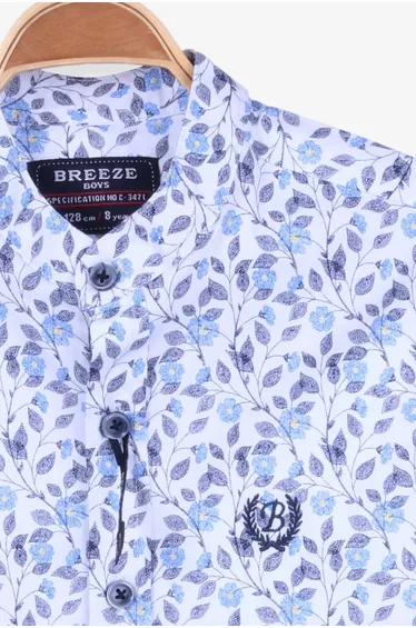 Boys' Shirt, White, Floral Pattern