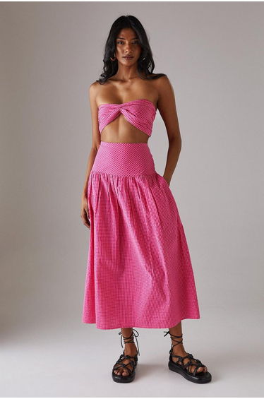 Gingham Twist Front Bandeau Top