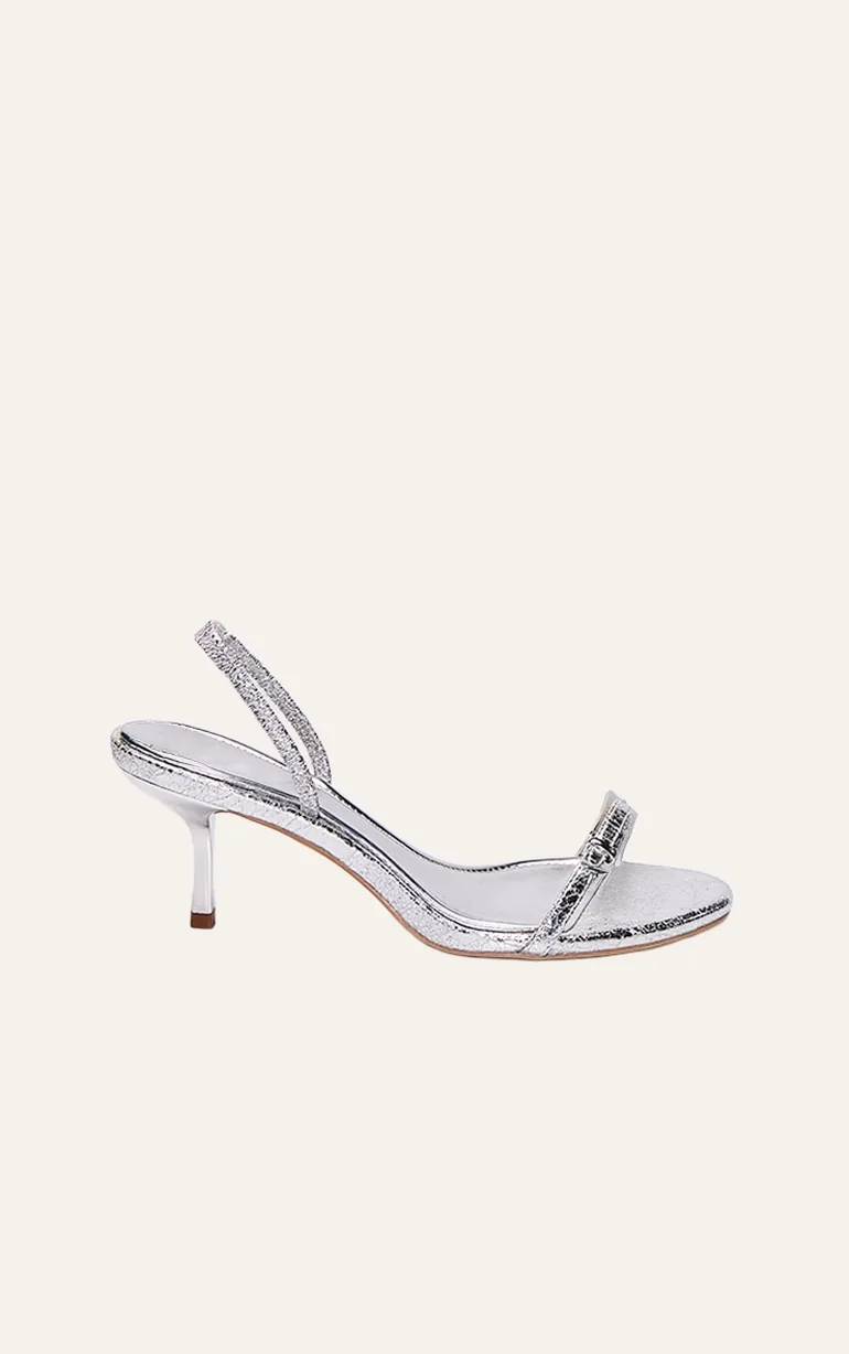 Silver Buckle Sling Back Round Toe Heeled Sandal - 1