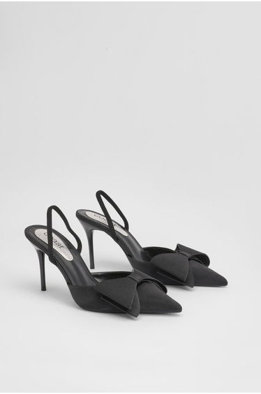 Charlotte Satin Bow Detail Slingback Heeled Court Shoes