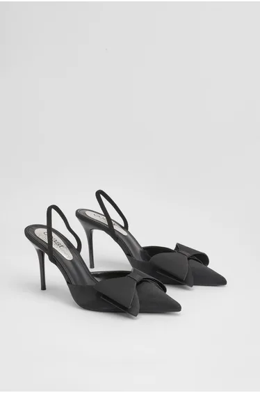 Charlotte Satin Bow Detail Slingback Heeled Court Shoes