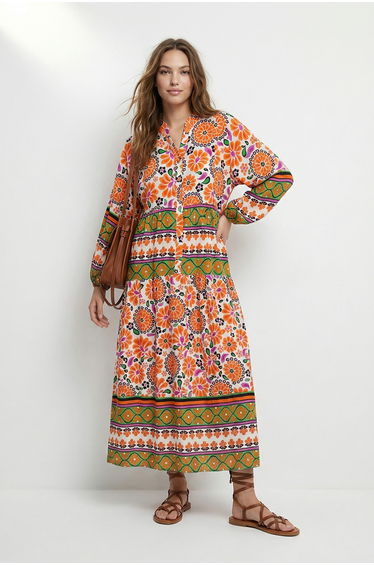 Orange*001 Unlined Ethnic Woven Dress