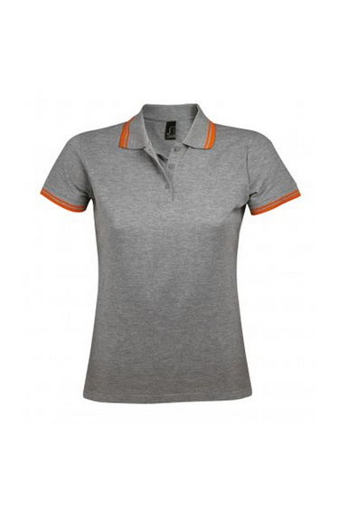 SOLS Womens/Ladies Pasadena Tipped Short Sleeve Pique Polo Shirt - Grey Marl/Orange
