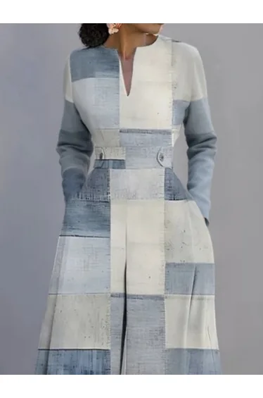 Long Sleeves Loose Printed V-Neck Jumpsuits