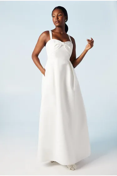 Structured Satin Bow Bodice Full Skirted Wedding Dress