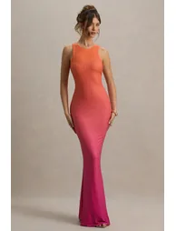 Shop Escala | Pink & Orange Ombre Embellished Racer-Neck Maxi Dress Online  in Oman