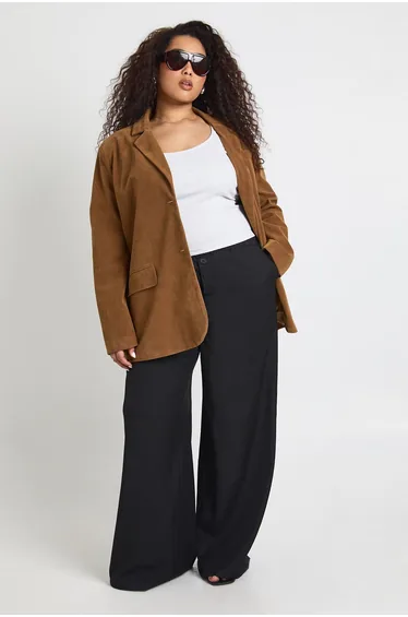 Plus Elasticated Waist Wide Leg Trouser - black