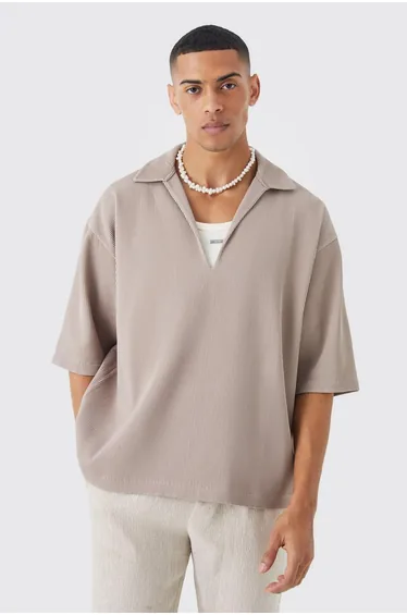 Pleated Oversized Boxy V Neck Shirt