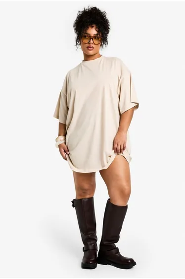 plus oversized t-shirt dress - ecru