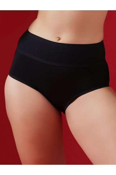 Black High Waist Tummy Tucker Cotton Hipster Brief