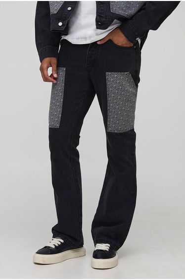 Slim Flared Stacked Monogram Carpenter Jeans - black