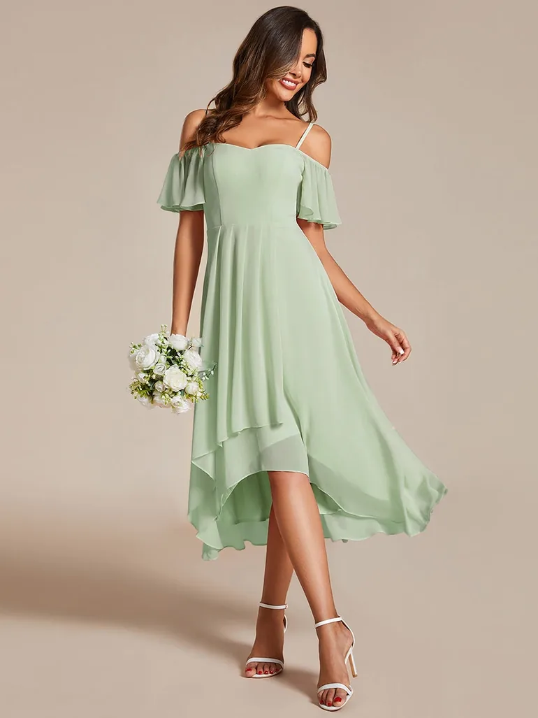 pretty JORDANE|Plus Size Cold Shoulder Sweetheart Necklin Chiffon Midi Wedding Guest Dress - 2