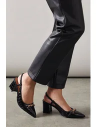 Wide Fit Darcia Snaffle Detail Pointed Block Heel Slingback Court Shoes - 3