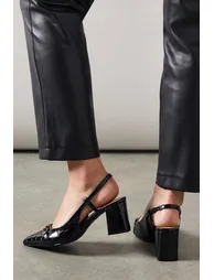 Wide Fit Darcia Snaffle Detail Pointed Block Heel Slingback Court Shoes - 1