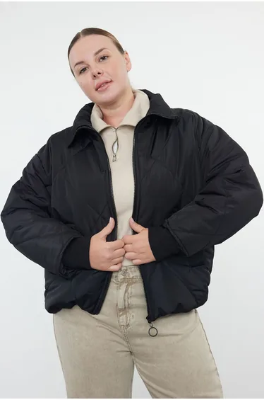 Black Regular Fit Puffer Quilted Coat