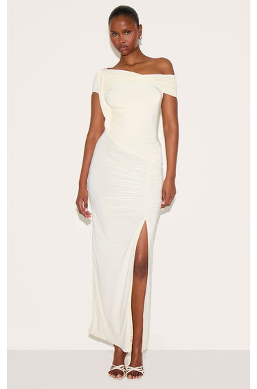 Butter Yellow Slinky Twist Detail Maxi Dress