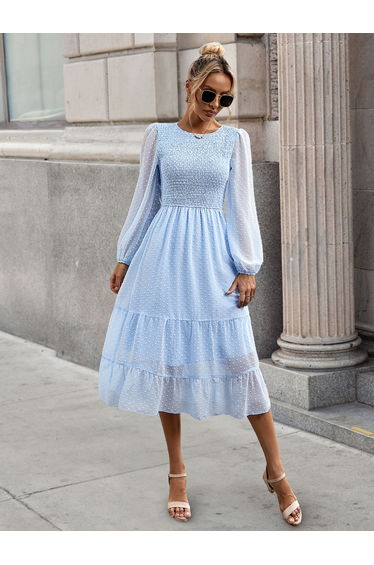Texture Detail Long Sleeve Midi Dress