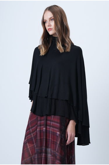 Women's black turtleneck soft textured poncho look stylish blouse