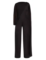 Black Chiffon Cape Detail Straight Leg Jumpsuit - 4