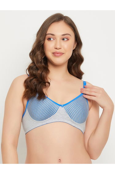 Non-Padded Non-Wired Full Coverage Striped Spacer Cup T-shirt Bra