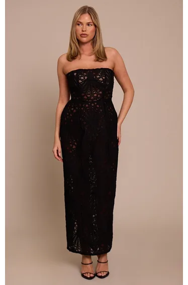 Shape Black Lace Bandeau Corset Maxi Dress