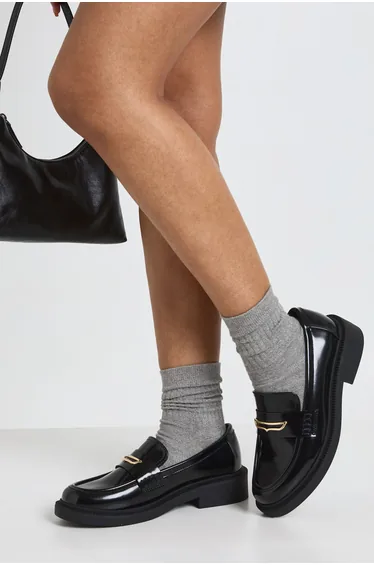 Wide Fit Hardware Detail Chunky Loafers - black