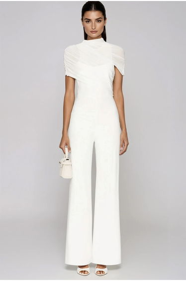 Fachtna Asymmetric Mesh Shawl Jumpsuit