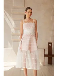 Eléonore White Creased Tulle Midi Dress - 5